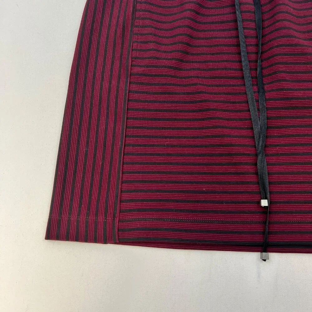 Lou & Grey Women’s Striped Pull On Skirt Wine/Black Drawstring Size Small New